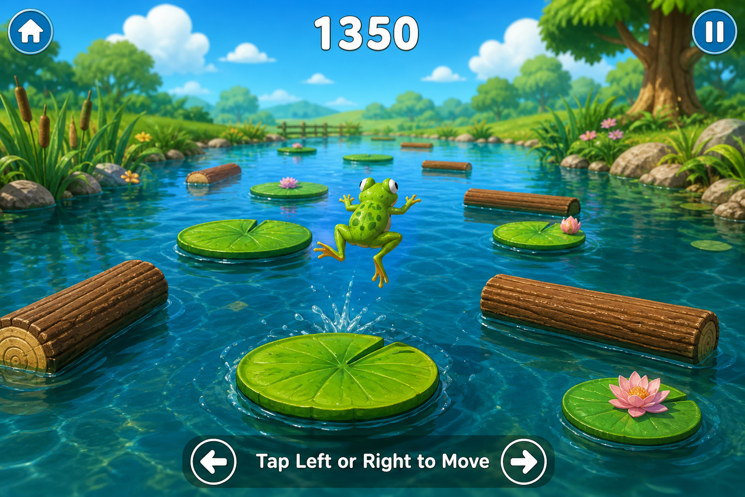 Frog Jump gameplay: frog leaping across pond platforms