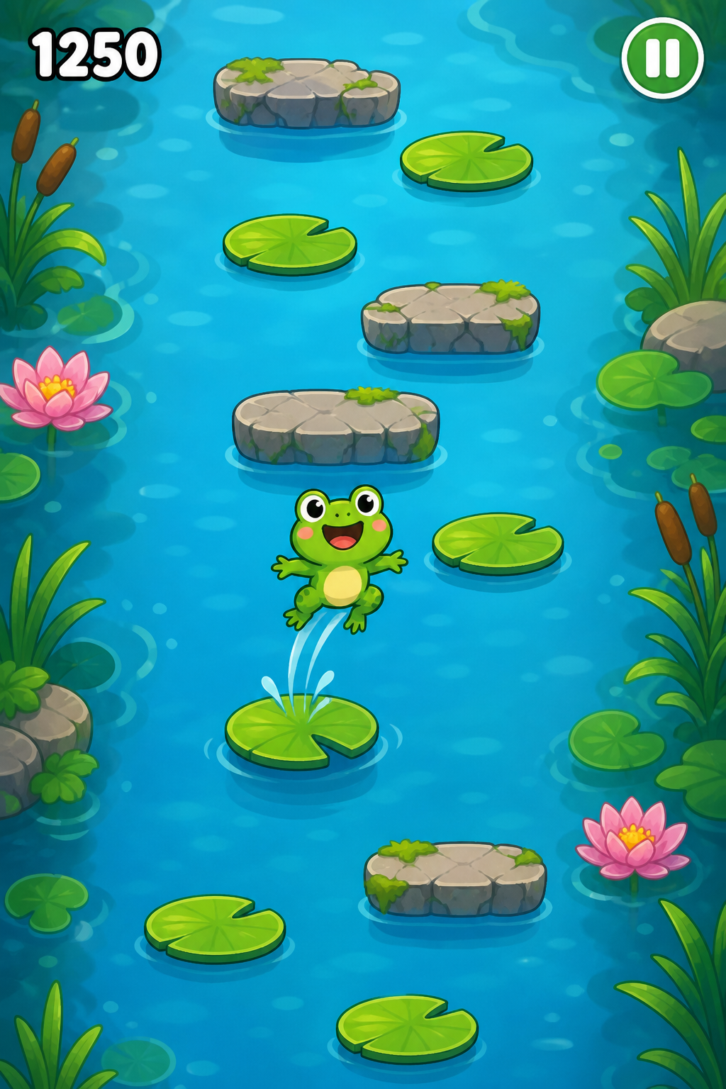 Vertical climb view with frog hopping upward